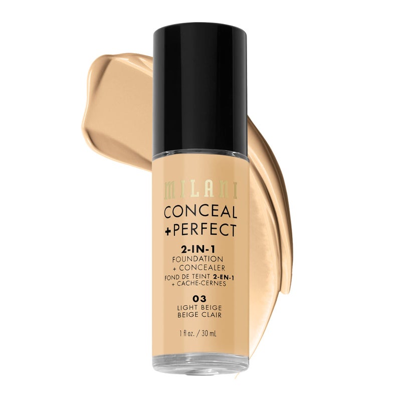 Milani Conceal + Perfect Liquid Foundation - Light Beige, 1 Fl. Oz. Cruelty-Free, Water-Resistant, Oil-Free, Medium-To-Full Coverage, Satin Matte Finish - Image 1