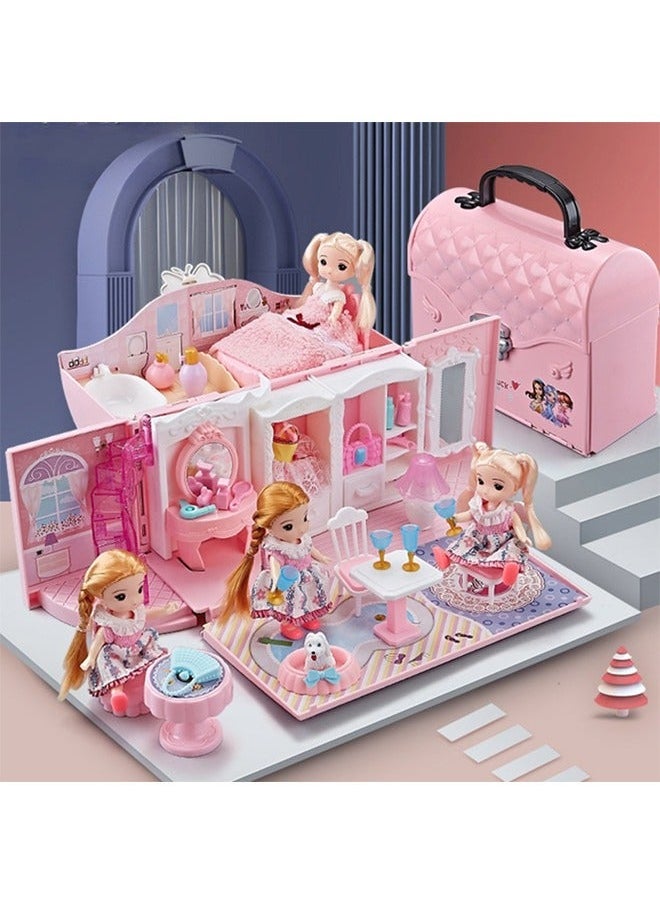 Beauenty 2 Floors Huge handbag Dollhouse Play Set with 2 Rooms 4 doll 1handbag 1 Color Light Strips with Lights to Assemble Bedroom, Furniture, Garden,Pets DIY Pretend Play Doll House for Girls.  - Image 1