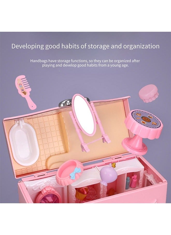Beauenty 2 Floors Huge handbag Dollhouse Play Set with 2 Rooms 4 doll 1handbag 1 Color Light Strips with Lights to Assemble Bedroom, Furniture, Garden,Pets DIY Pretend Play Doll House for Girls.  - Image 5