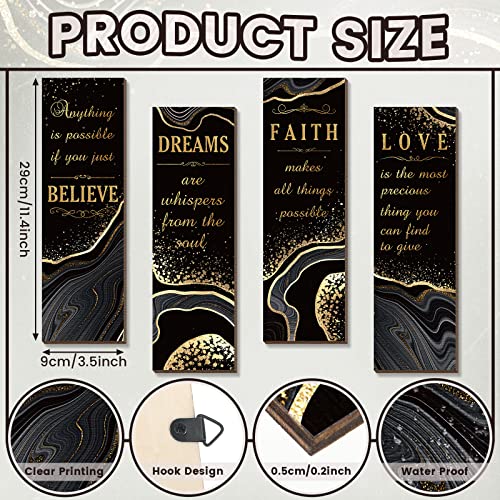 Chitidr 4 Pcs Golden Bathroom Wall Decor Inspirational Quote Wooden Sign Gold Art Signs Love Faith Believe Dream Wall Decor for Living Room Bathroom Accessories(11.4 x 3.5 Inch,Black and Gold) - Image 2
