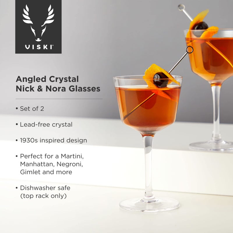 Viski Nick and Nora Glasses, Stemmed Drinkware, Premium Crystal Cocktail Glasses, Cocktail Coupe Glasses, Home and Bar Glass cups, Set of 2, 6oz - Image 2
