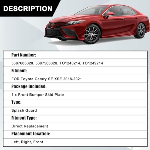 Sekeseauto 2Pcs Front Fender Liner Inner Left & Right Side Compatible with Toyota Camry SE XSE 2018 2019 2020 2021 Replace# 5387606320, 5387506320 - Image 2