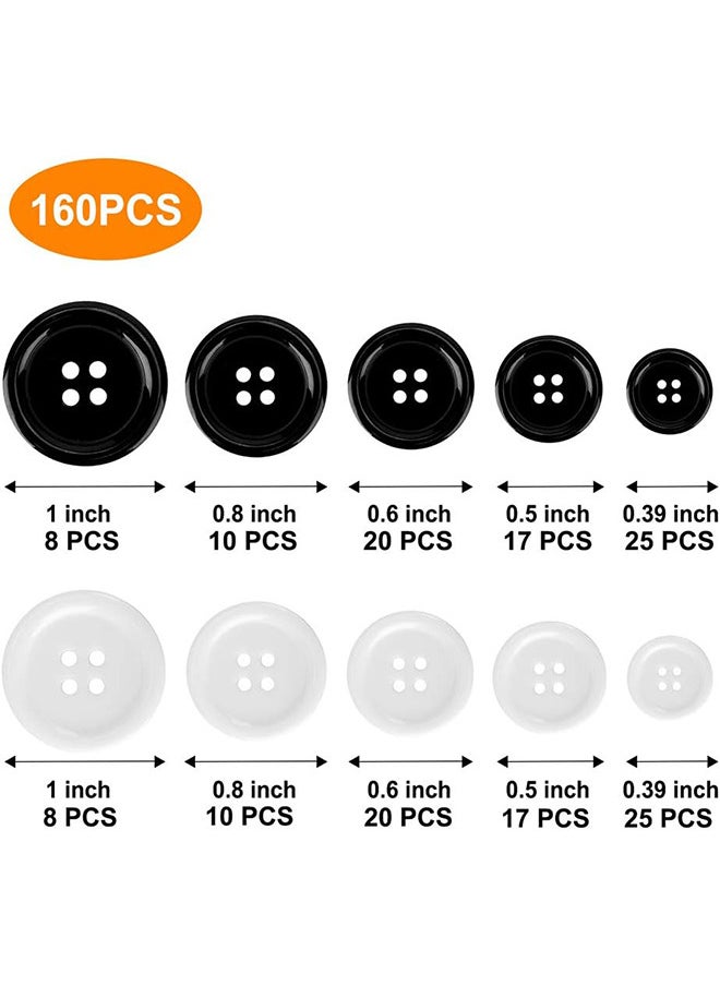 Depend Mixed Sewing Buttons, 160PCS Round Black 4-Hole Craft Buttons 5 Sizes White And Black Resin Button With Separate Compartment Storage Box Suitable for Sewing DIY Craft Projects  - Image 2