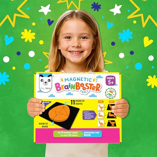 PLAY PANDA Brain Booster Type 3 Small Magnetic Puzzle Set for Kids, 11 Magnetic Shapes with Magnetic Board, 56 Puzzle Book & 56 Solution Book, Display Tray, Brain Training Indoor Educational Toy - Image 5