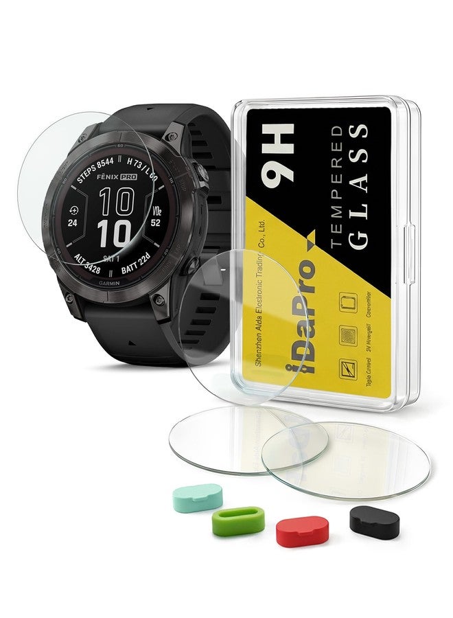 iDaPro [4+4 Pack] Screen Protector for Garmin Fenix 7X /7X Pro Solar/Sapphire Solar Smartwatch with Silicone Anti-dust Plugs, 9H Tempered Glass Protection Kit in Reusable Storage Case, Anti-Scratch, Bubble-Free - Image 1