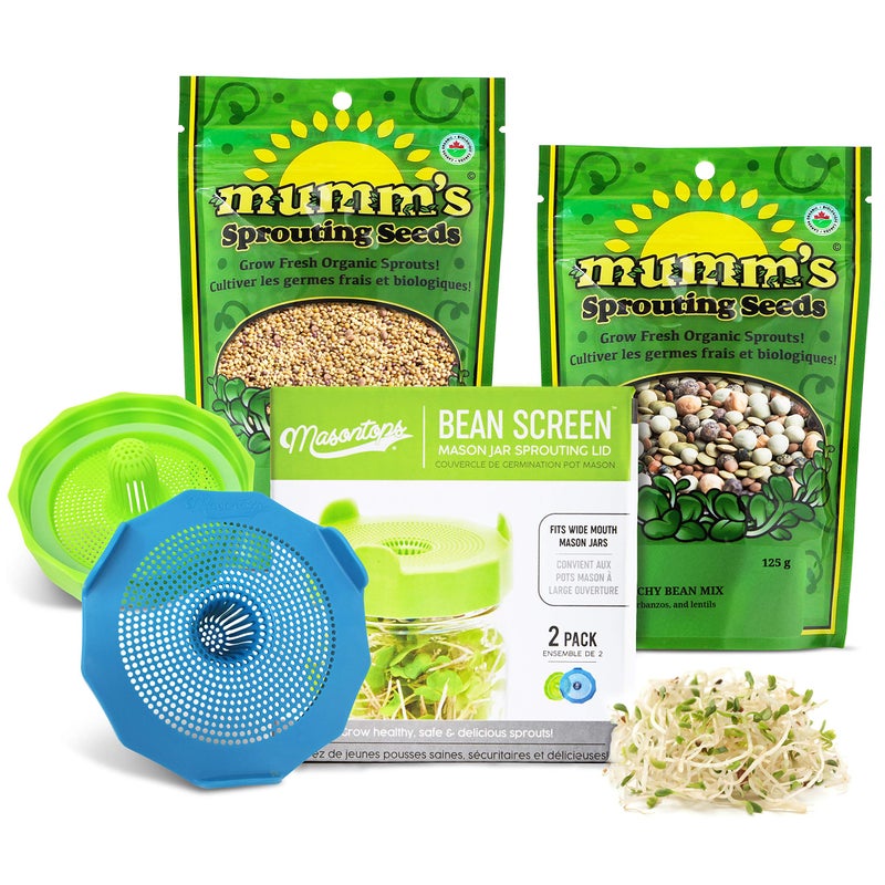 Masontops Bean Screen Sprouts Growing Kit - Sprouting Lids & Sprout Mixes Microgreens Growing Kit - Sprouting Kit Wide Mouth Mason Jar Strainer Lid - Image 1