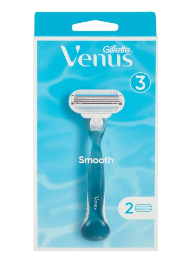 Gillette Venus Smooth Women's Shaver with 2 Razor Blades, 3 Blades with Protective Pad, Current Version
