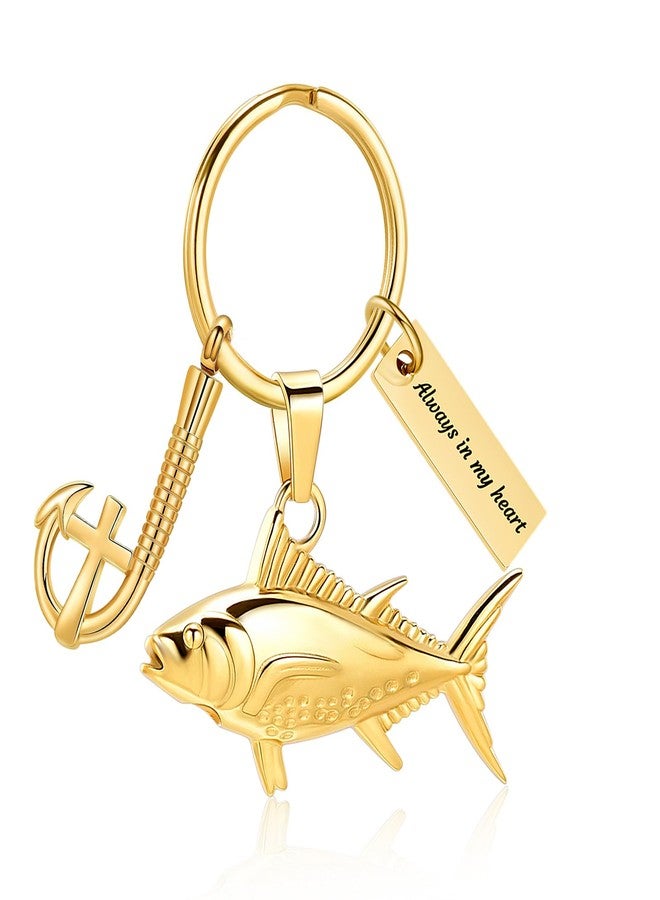 Hearbeingt Fish Cremation Urn Keychain for Ashes Fish Hook Memorial Keychain Ash Holder for Human Pet Keepsake Jewelry - Image 1