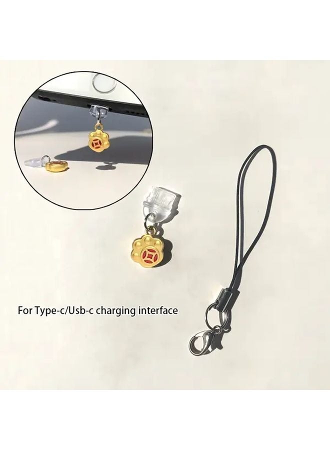 Chinese Style Money Cat Paw Phone Dust Plug For Type C Charging Interface With Lanyard - Image 1