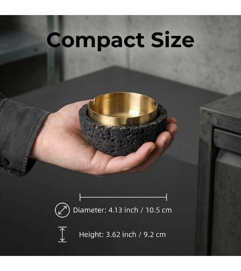 Nordic Industrial Cement Ashtray Handcrafted Black With Detachable Stainless Steel Bowl Easy Clean - Image 3