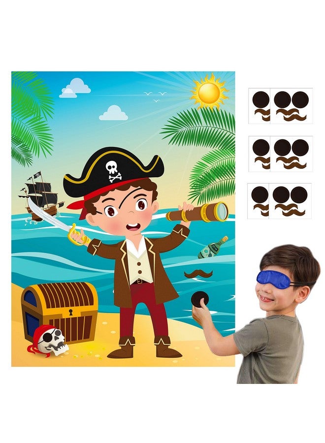 MALLMALL6 Pirate Stickers Party Games For Kids Pin The Eye Patch And Mustache On The Pirates Poster Birthday Party Favors Pin Game Include Blindfold Sticker Caribbean Pirate Party Supplies Decoration - Image 1