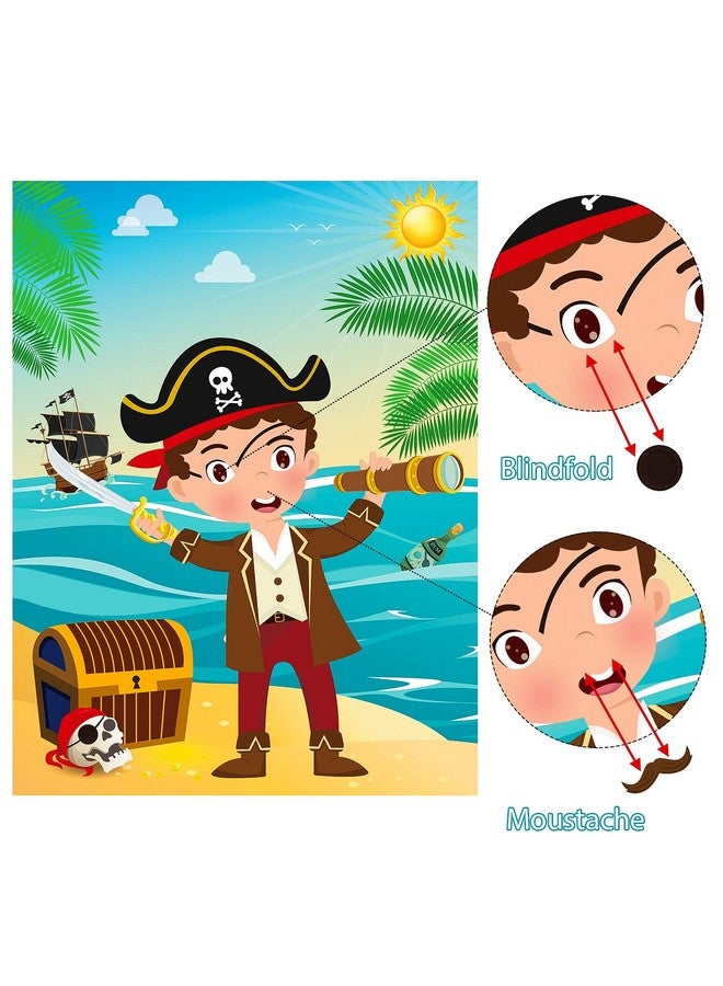 MALLMALL6 Pirate Stickers Party Games For Kids Pin The Eye Patch And Mustache On The Pirates Poster Birthday Party Favors Pin Game Include Blindfold Sticker Caribbean Pirate Party Supplies Decoration - Image 3