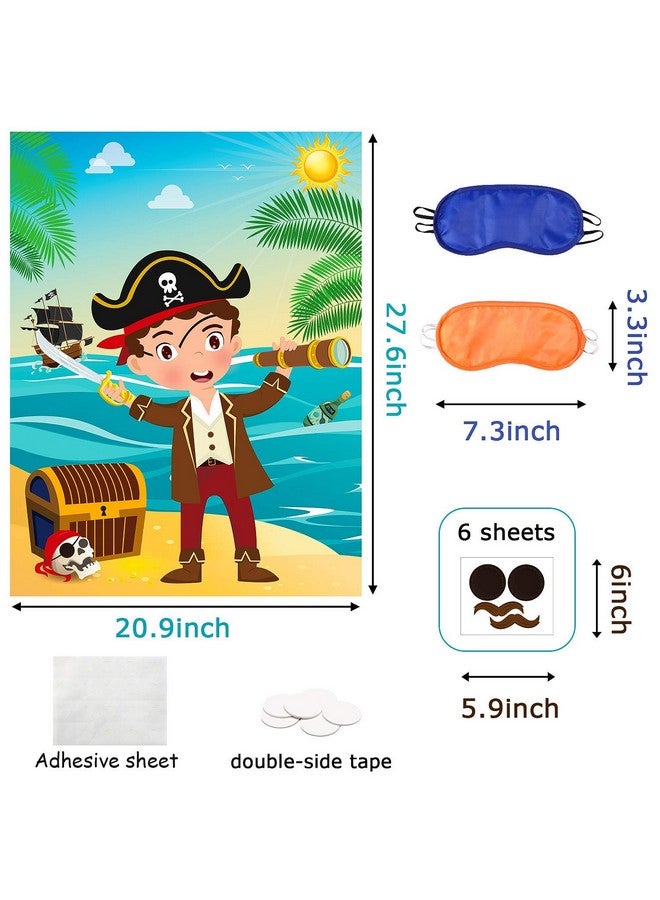 MALLMALL6 Pirate Stickers Party Games For Kids Pin The Eye Patch And Mustache On The Pirates Poster Birthday Party Favors Pin Game Include Blindfold Sticker Caribbean Pirate Party Supplies Decoration - Image 2