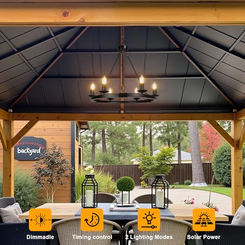 ALL FORTUNE Solar Outdoor Chandelier 6Light 19 Chandelier Outdoor Waterproof Dimmable Hanging Pendant Lights Farmhouse Style for Gazebo Porch Patio Pergola Decor Lighting - Image 3