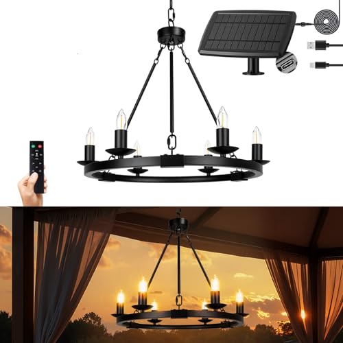 ALL FORTUNE Solar Outdoor Chandelier 6Light 19 Chandelier Outdoor Waterproof Dimmable Hanging Pendant Lights Farmhouse Style for Gazebo Porch Patio Pergola Decor Lighting - Image 1