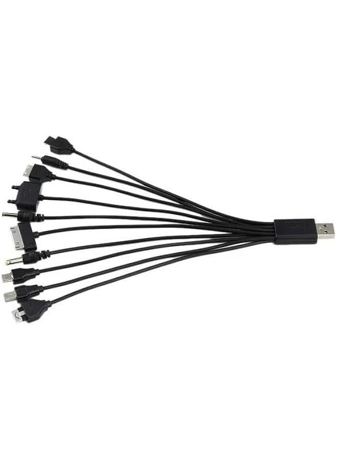 1 Piece 10 In 1 USB Black Multi Charger USB Cables For Mobile Phones USB Charging Cord 20CM/7.87in Universal USB To Multi Plug Cell Phone Charger Cable USB Cable For Smartphone Charger Cable 7.87in - Image 5