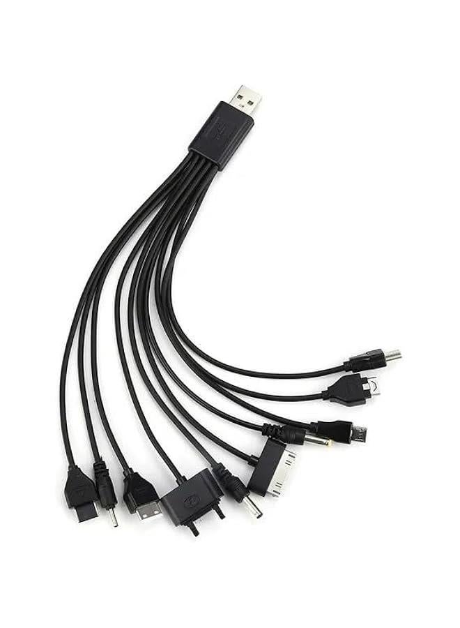 1 Piece 10 In 1 USB Black Multi Charger USB Cables For Mobile Phones USB Charging Cord 20CM/7.87in Universal USB To Multi Plug Cell Phone Charger Cable USB Cable For Smartphone Charger Cable 7.87in - Image 4
