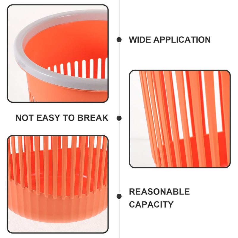 Household Plastic Trash Bin Wastebasket, Small Orange Round Kitchen Bathroom Rubbish Can Without Lid, Compact Lightweight Home Garbage Container for Office and Living Room - Image 3