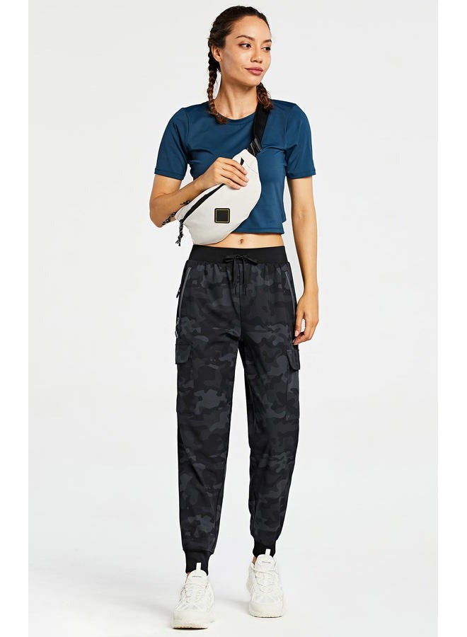 Libin Women's Cargo Joggers Lightweight Quick Dry Hiking Pants Athletic Workout Lounge Casual Outdoor, 01-pants-camo Black, L - Image 3