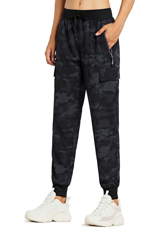 Libin Women's Cargo Joggers Lightweight Quick Dry Hiking Pants Athletic Workout Lounge Casual Outdoor, 01-pants-camo Black, L - Image 1