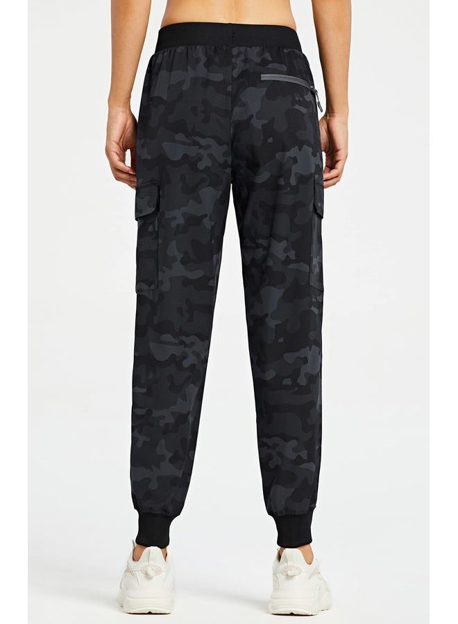 Libin Women's Cargo Joggers Lightweight Quick Dry Hiking Pants Athletic Workout Lounge Casual Outdoor, 01-pants-camo Black, L - Image 2