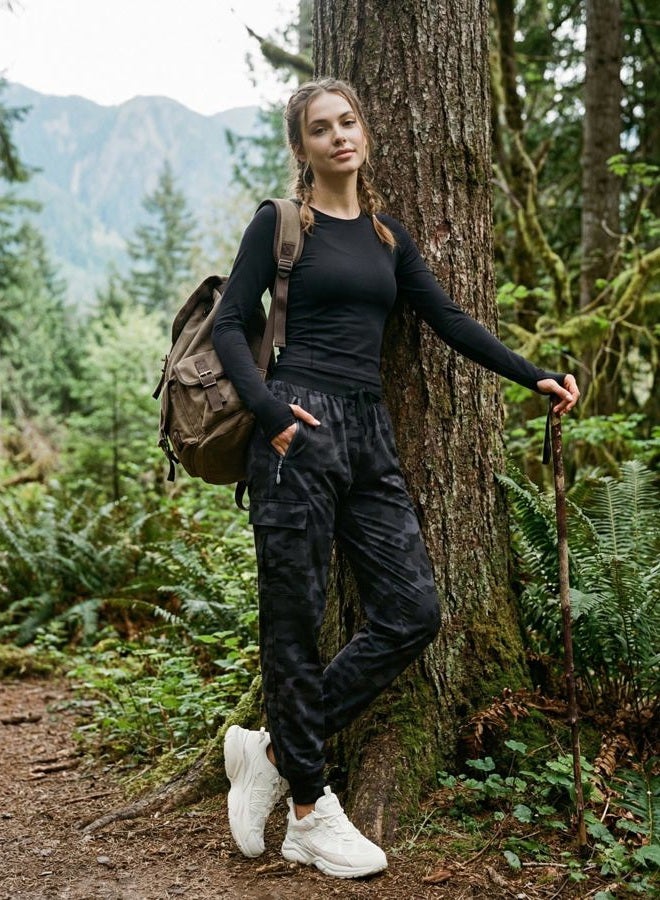 Libin Women's Cargo Joggers Lightweight Quick Dry Hiking Pants Athletic Workout Lounge Casual Outdoor, 01-pants-camo Black, L - Image 4