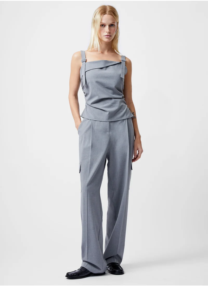 فرنش كونكشن Regular Viscose Blend Asymmetric Neck Shirt