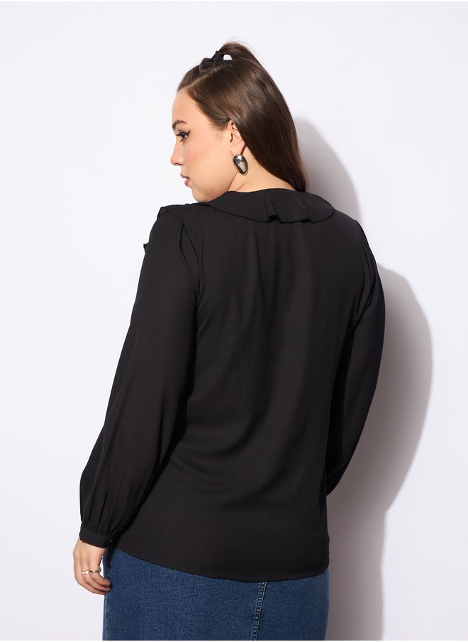 SASSAFRAS Plus Size Solid Round Neck Top with Ruffled Detail  - Image 5