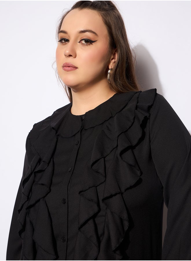 SASSAFRAS Plus Size Solid Round Neck Top with Ruffled Detail  - Image 4