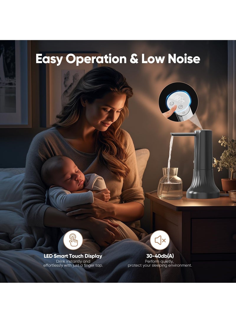 Barakah موزع مياه قابل للطي مع مضخة مياه شرب أوتوماتيكية، قابل للفصل، لزجاجة سعة 5 جالون، تصميم سطح المكتب بجانب السرير، موزع جالون محمول للمنزل، المكتب، التخييم، أسود - Image 2