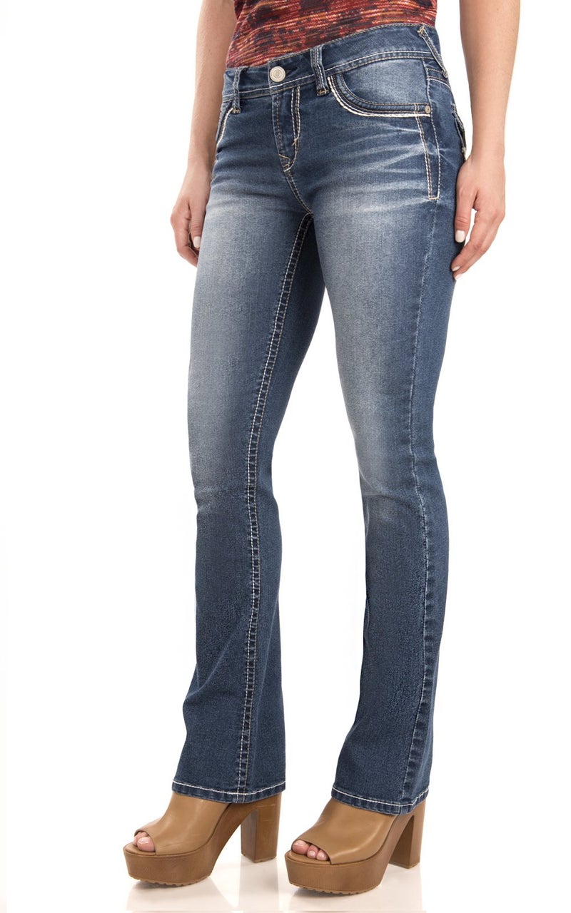 WallFlower Womens Legendary Bootcut MidRise Insta Stretch Juniors Jeans Standard and Plus Keller 3