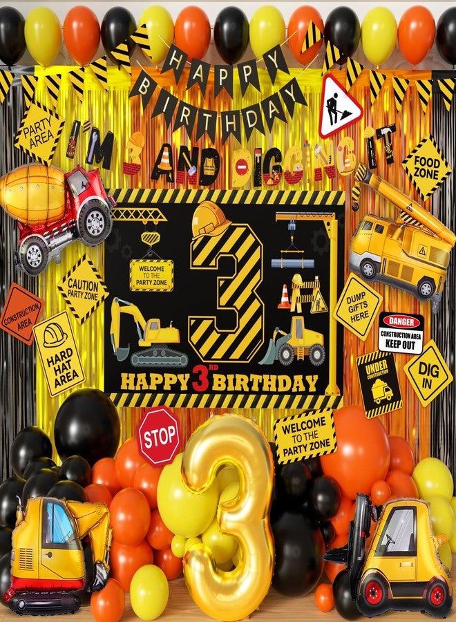 REZIPO Construction Boys 3 Year Old Boy Birthday Decorations 3rd And Digging It Tractor Truck Birthday Party Supplies with Arch Kit Garland Balloons Signs Third Backdrop Banners (Construction) - Image 1