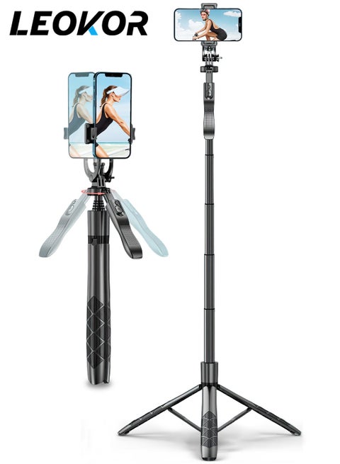 Selfie Stick Tripod,360° Rotation Phone Stabilizer Holder with Wireless Remote,Lightweight and Portable Cell Phone Holder,Compatible with iOS,Android,Perfect for Video Recording,Selfies