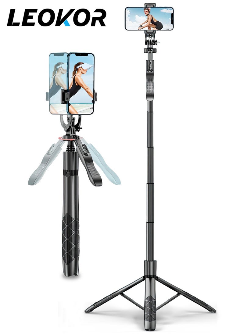 LEOKOR Selfie Stick Tripod,360° Rotation Phone Stabilizer Holder with Wireless Remote,Lightweight and Portable Cell Phone Holder,Compatible with iOS,Android,Perfect for Video Recording,Selfies  - Image 1