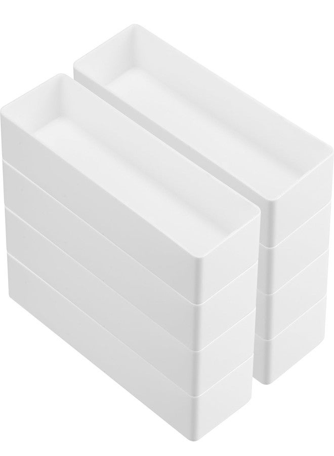 Teling 8 Pcs Plastic Desk Drawer Organizer Rectangular 9.45 x 2.95 x 1.38'' Half Accessory Letter Tray Paper Stationery Tray Stackable for File Desktop Vanity Organizer Office Supplies, White - Image 1