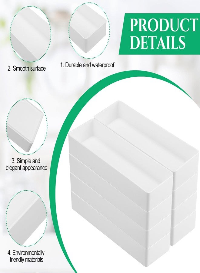 Teling 8 Pcs Plastic Desk Drawer Organizer Rectangular 9.45 x 2.95 x 1.38'' Half Accessory Letter Tray Paper Stationery Tray Stackable for File Desktop Vanity Organizer Office Supplies, White - Image 3