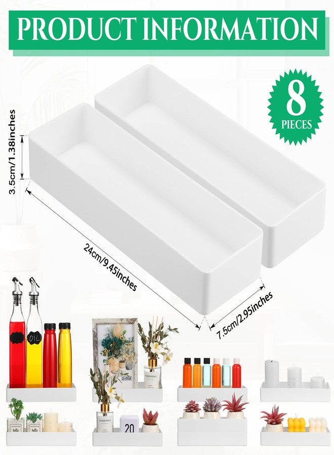 Teling 8 Pcs Plastic Desk Drawer Organizer Rectangular 9.45 x 2.95 x 1.38'' Half Accessory Letter Tray Paper Stationery Tray Stackable for File Desktop Vanity Organizer Office Supplies, White - Image 2