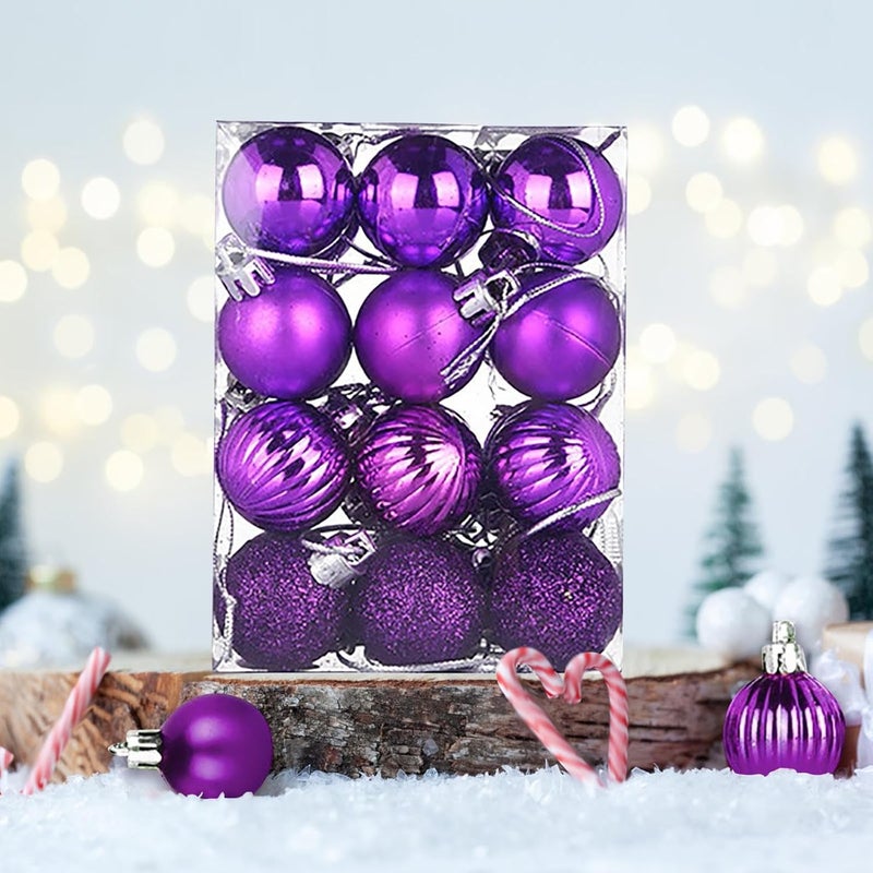 كلاراكو 24 قطعة من كرات زينة عيد الميلاد لشجرة عيد الميلاد، زينة أرجوانية لشجرة عيد الميلاد، زينة شجرة عيد الميلاد المقاومة للكسر، كرة معلقة كبيرة لتزيين حفل زفاف العطلة - Image 3