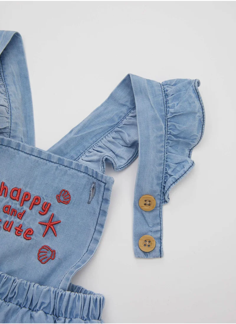 DeFacto Short Sleeve T-Shirt With Soft Embroidered Denim Overalls 2-Piece Set