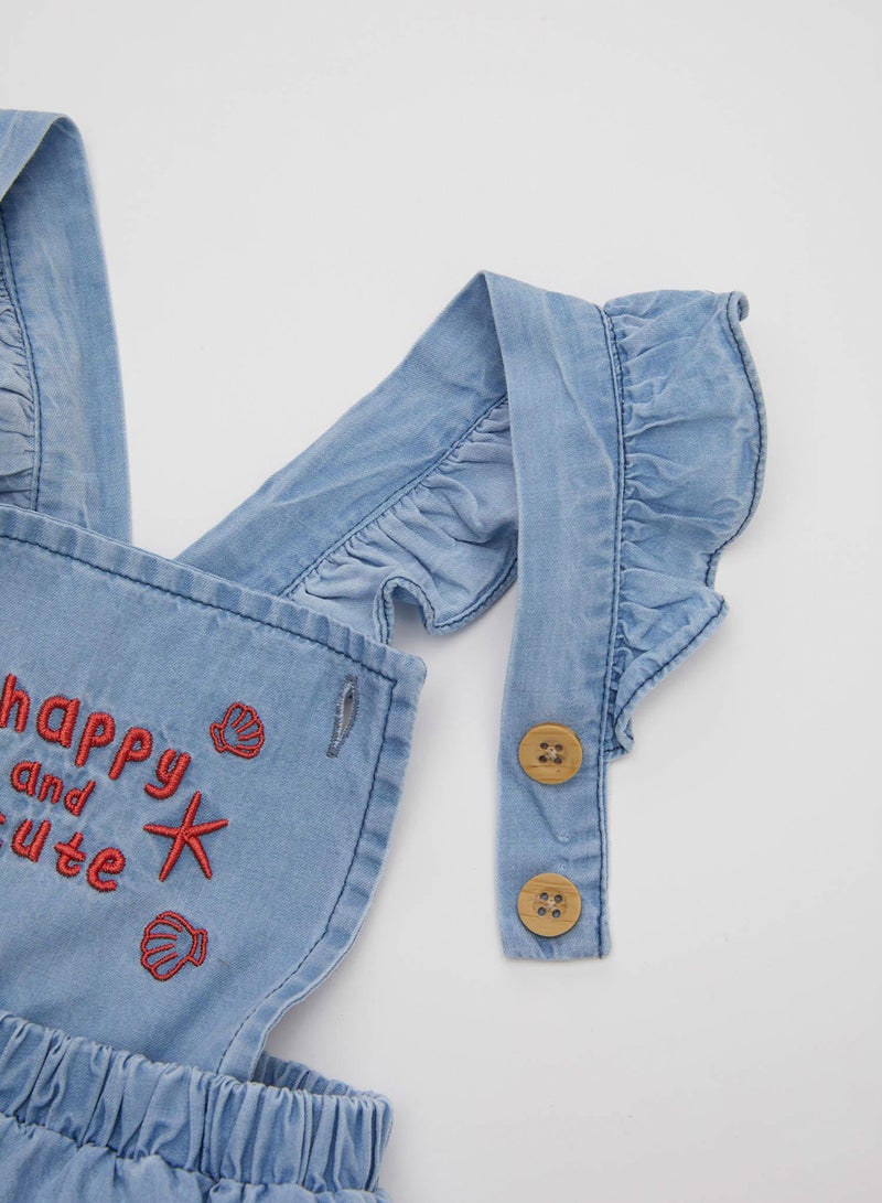 DeFacto Short Sleeve T-Shirt With Soft Embroidered Denim Overalls 2-Piece Set - Image 3