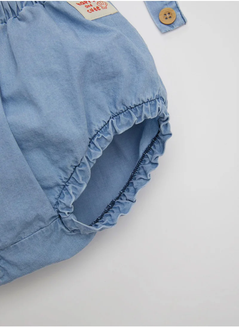 DeFacto Short Sleeve T-Shirt With Soft Embroidered Denim Overalls 2-Piece Set