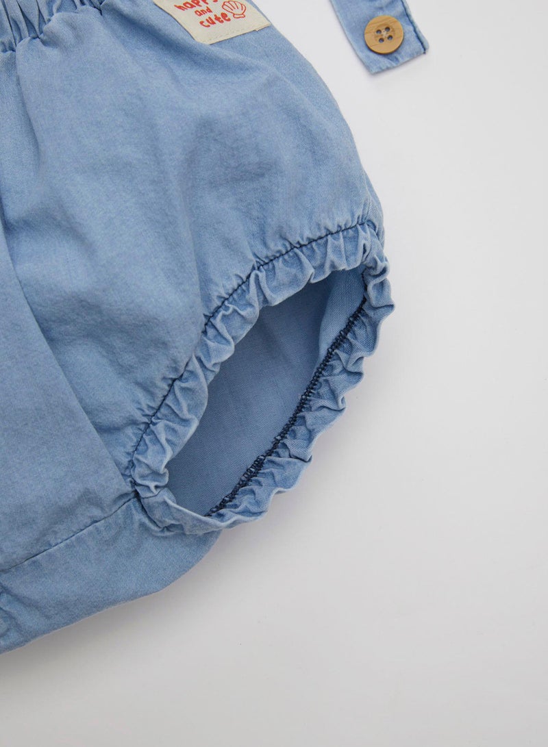 DeFacto Short Sleeve T-Shirt With Soft Embroidered Denim Overalls 2-Piece Set - Image 5