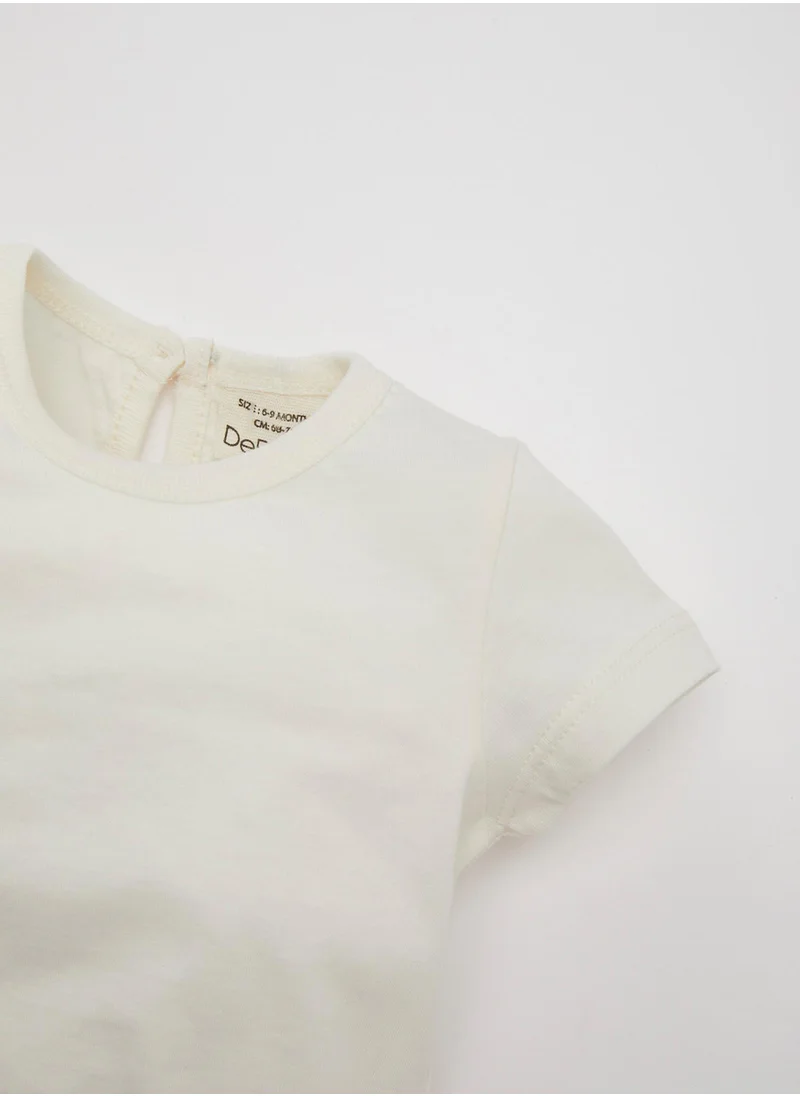 DeFacto Short Sleeve T-Shirt With Soft Embroidered Denim Overalls 2-Piece Set