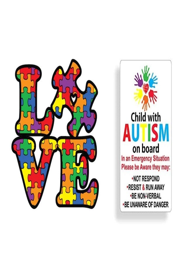 eDesign Autism Awareness Sticker Set 2 Pack (5 Inch Each) - Love Puzzle Sticker & Child with Autism On Board Decal, Waterproof UV Resistant Vinyl for Car Window & Bumper - Image 1