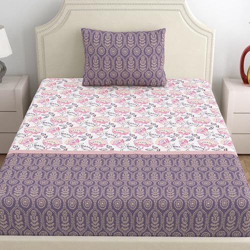 Home Ecstasy 100% Cotton Single Bedsheet with 1 Pillow Cover - (Size 59 x 87 inches, 140 TC, Colour - Purple: Lilac Haze) - Image 2