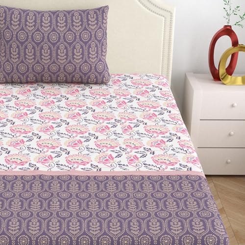 Home Ecstasy 100% Cotton Single Bedsheet with 1 Pillow Cover - (Size 59 x 87 inches, 140 TC, Colour - Purple: Lilac Haze) - Image 3