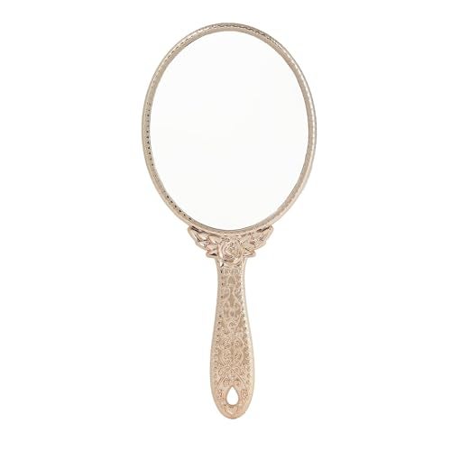 KIRA Hand Mirror Makeup Mirrors Vintage Handheld Decorative Personal Vintage Cosmetic Travel Mirrors Oval Embossed Flower Mirrors with Handle for Women (Silver Black Gold Rosegold-Any ONE) - Image 1