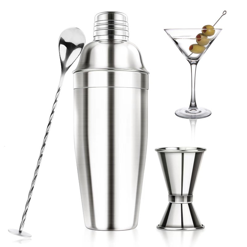 Ohtomber 24OZ Cocktail Shaker Set  Cocktail Bar Martini Drink Shaker Set with Strainer Stainless Steel Bartender Kit Drink Mixer with Jigger Mixing Spoon Bar Accessories for Beginners