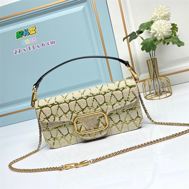 Fashion Drilling Handbag Cowhide Leather Bag Letter Chain Bag Portable Shoulder Women'S Bag Crossbody Underarm Bag Trendy - Image 4