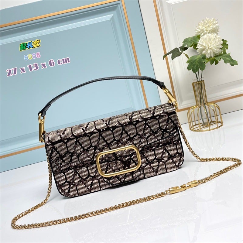Fashion Drilling Handbag Cowhide Leather Bag Letter Chain Bag Portable Shoulder Women'S Bag Crossbody Underarm Bag Trendy - Image 5